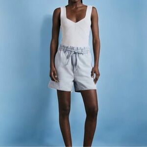rag & bone Tie Cotton Linen High Rise 4" Shorts in Light Indigo Blue Size‎ 24